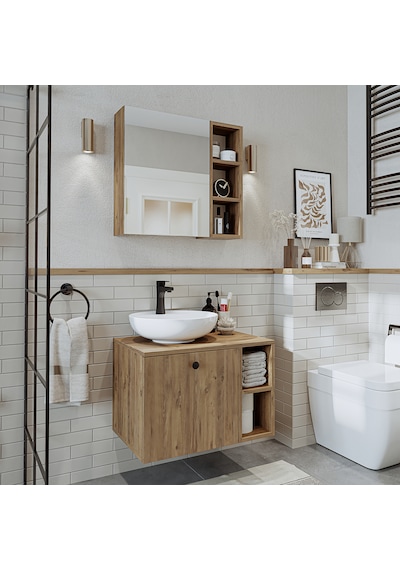Lotus Lavabolu Mdf 65 Cm Banyo Dolabı + Aynalı Üst Dolap Atlantik Atlantik Çam