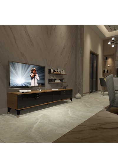 Decoraktiv Eko 4 Mdf Std Gold Tv Ünitesi Tv Sehpası Ceviz - Siyah