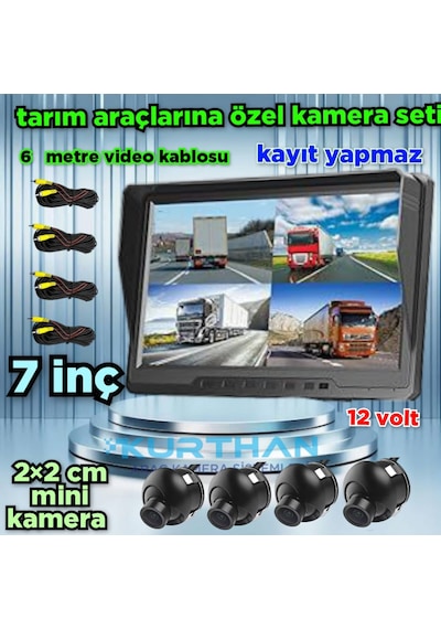 4 Adet Mini Kasa Kamera Ve 7 İnç Kayıtsız Monitör 12 Volt