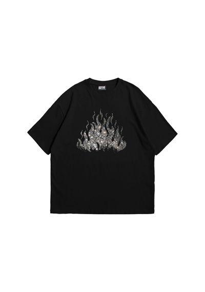 Startmore Flame Taş Baskılı Oversize Unisex Beyaz Siyah