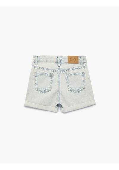 Koton Çiçek Nakışlı Cepli Pamuklu Denim Şort Lıght Indıgo 6skg40106ad Açık Mavi