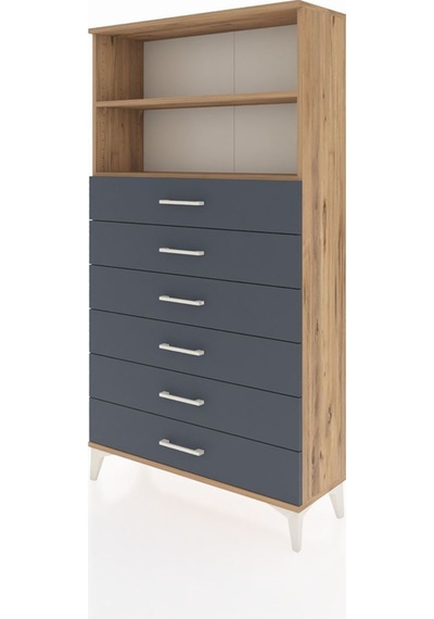 Arges Dolap 2 Raflı 6 Çekmeceli 88x30x163 Çam-antrasit Atlas Çam