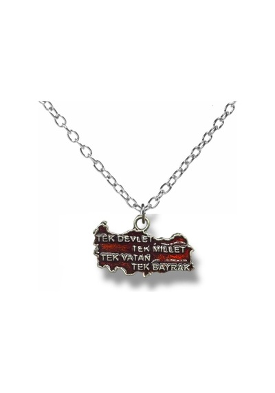 Tek Millet Tek Devlet Tek Vatan Tek Bayrak Yazılı Türkiye Haritası Kolye Unisex Metal Takı Çok renkli