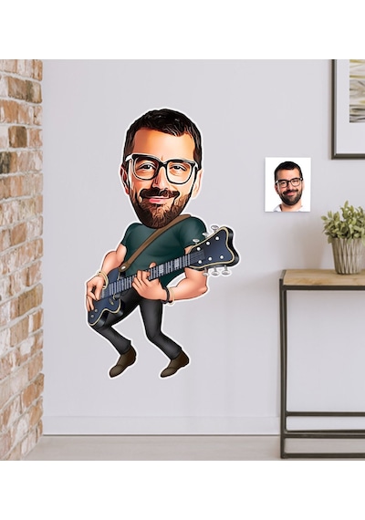 Kişiye Özel Bay Gitarist Karikatürlü Duvar Sticker 50X70CM 1