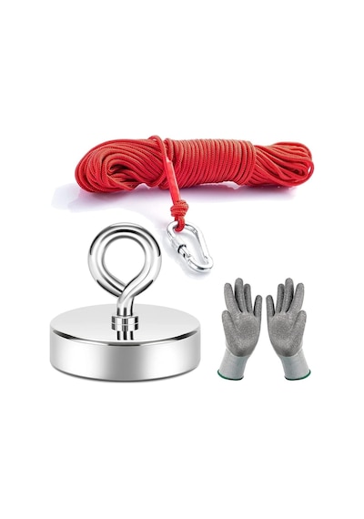 Magnet Fishing 60 Mm , Neodyum Pot Mıknatıs Seti, Halat Eldiven, Kancalı Mıknatıs Balıkçılığı