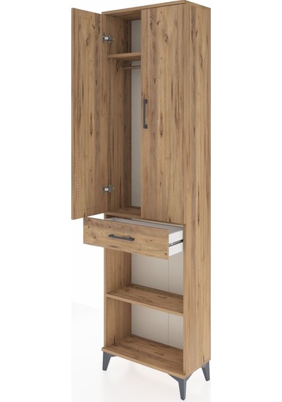 Arges Dolap 3 Raflı Tek Çekmeceli Tek Askılı 60x30x221 Çam-çam Çam