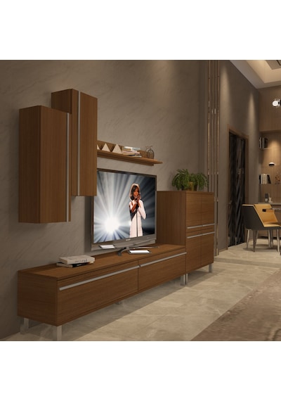 Decoraktiv Eko 6 Mdf Std Krom Ayaklı Tv Ünitesi Tv Sehpası Ceviz