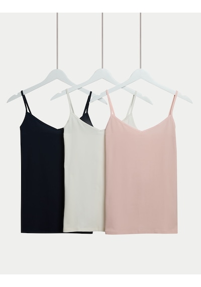 Marks & Spencer 3'lü Pamuk Karışımlı İnce Askılı Atlet T32004532 Lacivert