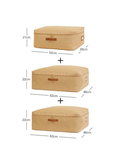 Ocean Home Textile 3'lü Jüt Baza Altı Hurç Set 1 Adet 52 x 28 x 21 / 2 Adet 62 x 46 x 22 cm