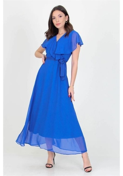 Dip Moda Kadın Melek Kol Uzun Şifon Elbise Dpnb0001 Saks Dip Moda Kadın Melek Kol Uzun Şifon Elbise Dpnb0001 Saks