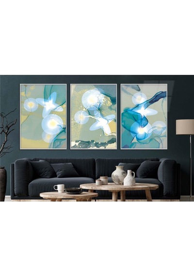 Alüminyum Çerçeveli Gerçek Cama Baskı Sanat Temalı 3'lü Set Cam Tablo 0026