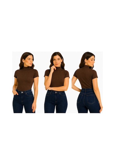 İngegno Body Yarım Balıkçın Kısa Kol Viskon Örme Kumaş Body 3 Lü Paket Siyah - Ekru