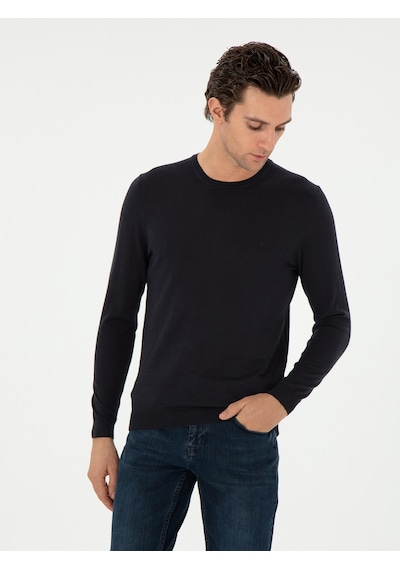 Cacharel Lacivert Slim Fit Kaşmir İpek Karışımlı Bisiklet Yaka Triko Kazak