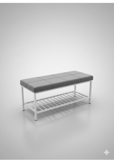 Özcan Metal Beyaz Metal Ayaklı Raflı Bench Puf Bank Antre Mutfak Salon Yatak Odası Puf Bank 105 40 Gri