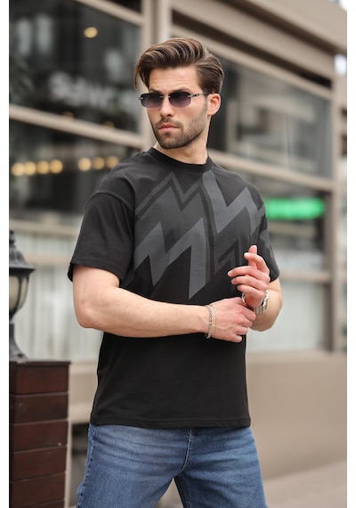 Madmext Siyah Baskılı %100 Pamuk Erkek T-shirt E7111 Siyah