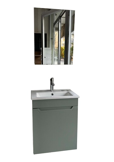 Banyo Dolabı Aynalı Cnc İşlemeli Membran Kapaklı 55 Cm Yeşil