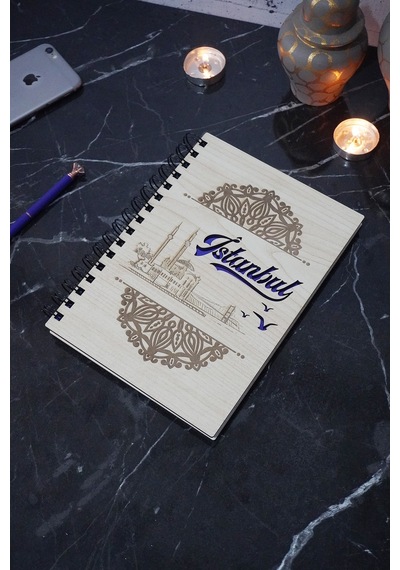 Istanbul Desen Ahşap Defter - 120 Sayfa - Günlük - Çizgisiz Defter Ahşap Rengi Banu - A5 Notebook