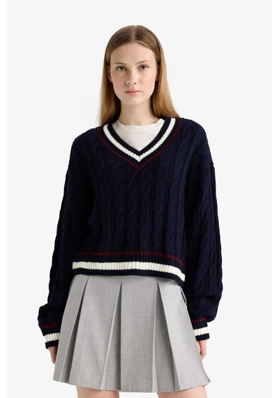 Defacto Coool Regular Fit V Yaka Kazak C7321ax25wnnv135 Lacivert