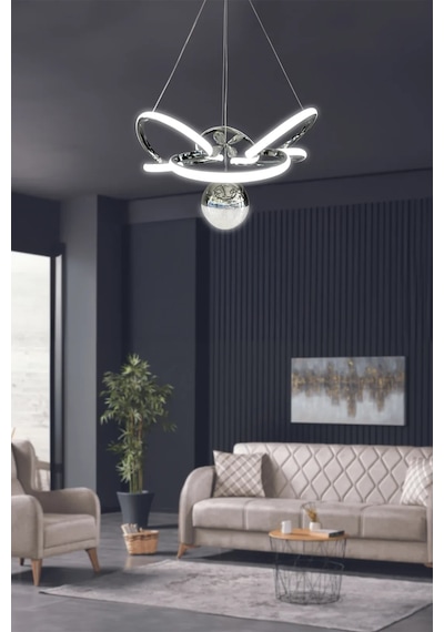 Kral Tacı Model Tek Toplu Led Avize - 3 Renk Kumandalı - Krom Krom