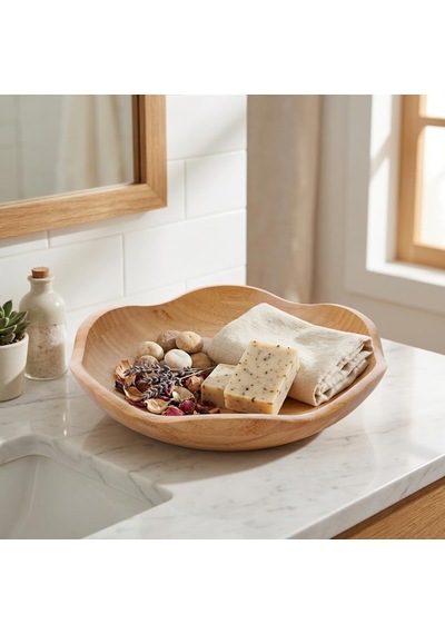 Tr Dekoratif Bambu Kase 20 Cm Ve 25 Cm Ölçü Seçenekli, Dalgalı Kenarlı Sunum Kasesi, Çerezlik, Kuruyemiş, Kuru M