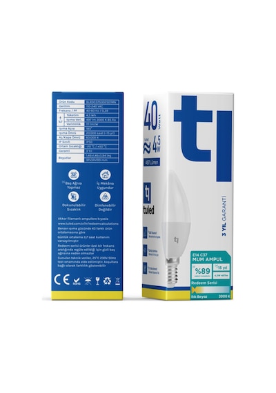 Redeem C37S E14 Mum Ampul, Titreşimsiz, Göz Konforu, 497 Lümen, Ilık Beyaz, 3000 Kelvin