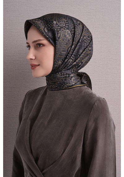 Armine İpek Eşarp 2027 Kış - 9631-32 Siyah Sarı Twill