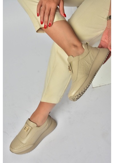 Fox Shoes Z555091903 Vizon Hakiki Deri Kalın Tabanlı Spor Ayakkabı Sneakers