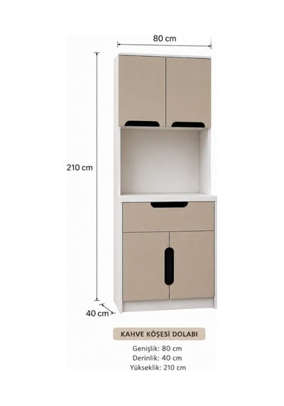 Ledli Kahve Köşesi Dolabı - %100 Mdf-80 Cm Kum Beji