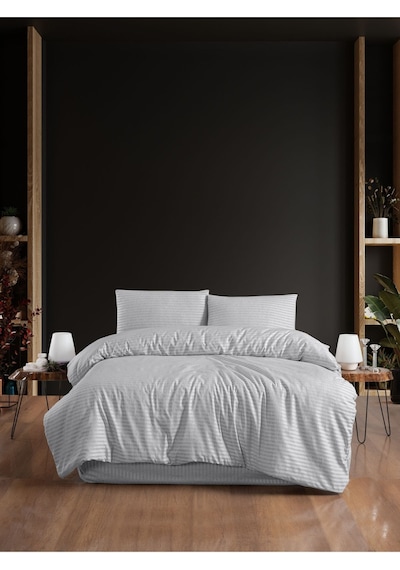 Mystory Home Lastikli Çarşaflı Çift Kişilik Nevresim Takımı Saten Gri