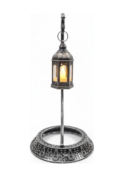 Dekoratif 28 Cm Hilal Eskitme Gümüş Ramazan Led Lamba 10 Cm Kancalı Set Diğer