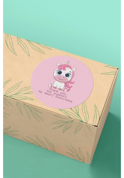 Unicorn Thank You Support Pembe Sticker 3x3cm St2230 Çok Renkli