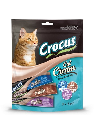 Crocus Karışık Karidesli & Yengeçli & Somonlu - Karidesli Krema Yetişkin Kedi Ödül Maması 30 X 15 Gr