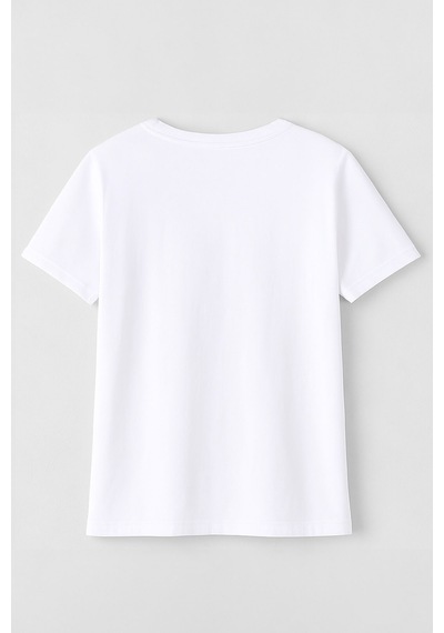 Markapia Kadın Bisiklet Yaka Pamuk Side Baskılı Beyaz T-shirt L