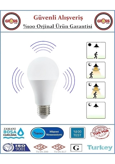 Cata Harekete Duyarlı Sensörlü Led Ampül 12 Watt - Beyaz 1 Ad