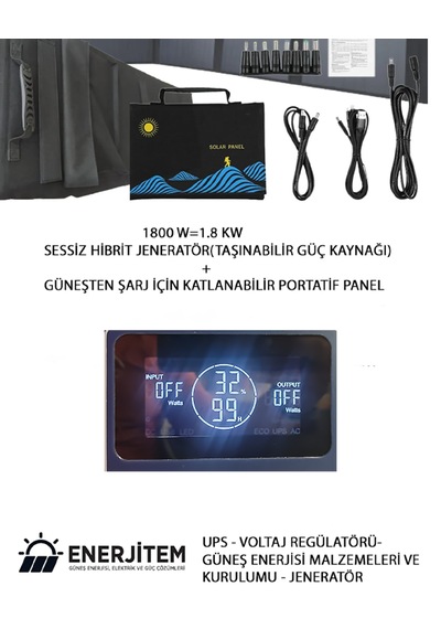 Enerjitem Güneşten Şarj + 1.8 Kw 1800 W Sessiz Hibrit Jeneratör