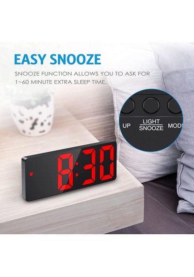 Criacr Dijital Alarm Saati Büyük Led Ekran, Usb/batarya, Tarih, Sıcaklık, Sesle Kontrol Siyah