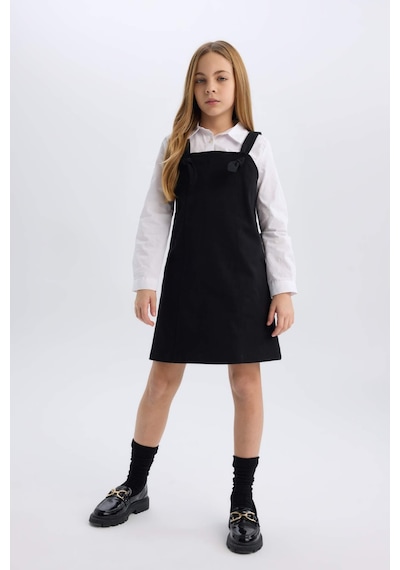 DeFacto Kız Çocuk Askılı Gabardin Salopet Elbise D9306A825SPBK27 Siyah