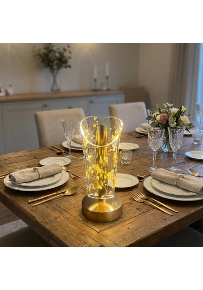 Açık Silindirik Kristal Altın Toz Model Led Masa Lambası Gold Tabanlı, Dokunmatik, 3 Renk Işık Modlu, Şarjlı Modern Dekoratif Gece Lambası Beyaz