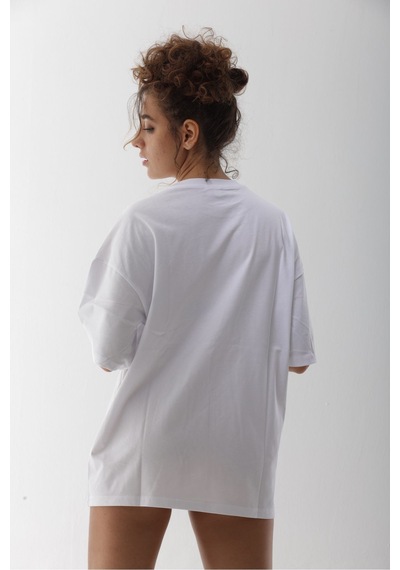 Oversize Beyaz Pamuklu Tişört Beyaz
