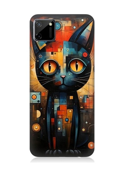 Realme C11 Uyumlu Kara Kedi Desenli Silikon Kılıf