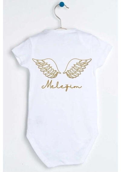 Hediyenza Meleğim Özel Tasarım Bebek Zıbın Pamuklu Çıtçıtlı Body Beyaz