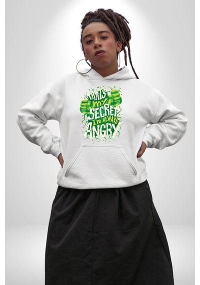 Bu Benim Sırrım Her Zaman Kızgınım Kadın Erkek Beyaz Kapüşonlu Sweatshirt Hoodie Beyaz