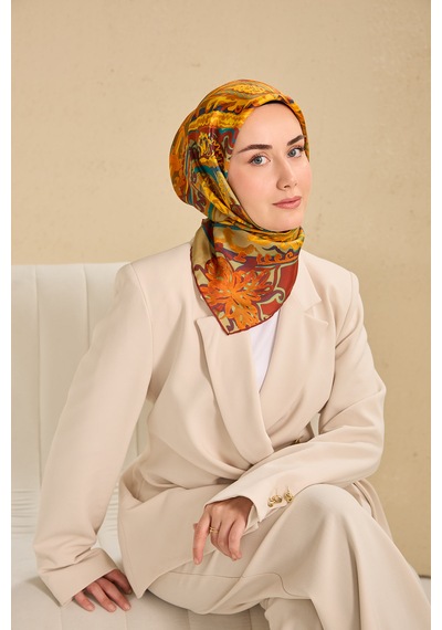 Silk Home Twill İpek Eşarp 11512-07 Koyu Turuncu Art Desen Koyu Turuncu