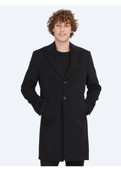 Kip Siyah Regular Fit Kruvaze Yaka Casual Dokuma Palto Siyah