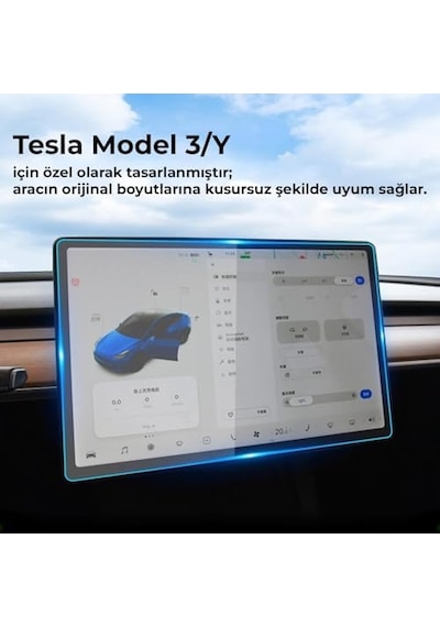 Tesla Model 3 2024/2025/2026 Ve Model Y 2024/2025 , Model Y Standard 2026 15.4" Multimedya Dokunmatik Ekran Koruyucu Temperli Cam Kenarlarda Güvenli Boşluk Tasarımı, 99% Hd Şeffaflık