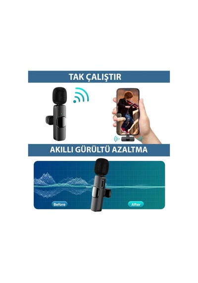 K9 Kablosuz Yaka Mikrofonu 2 Adet Lightning 2'li Mini Mikrofon: Youtube & Tiktok İçin İdeal Siyah