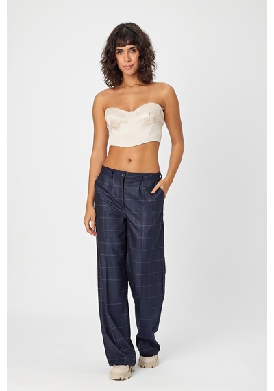 Alexander Gardi Alexandergardi Wide Leg Bol Paça Kareli Çift Cepli Klasik Kadın Pantolon B24-0001 001