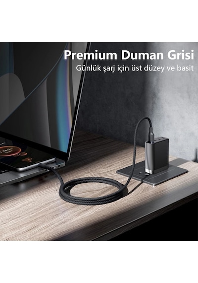 100w Süper Hızlı Şarj Kablosu Type C 1.5m Dayanıklı Dokuma Veri Aktarımlı 1.5 M
