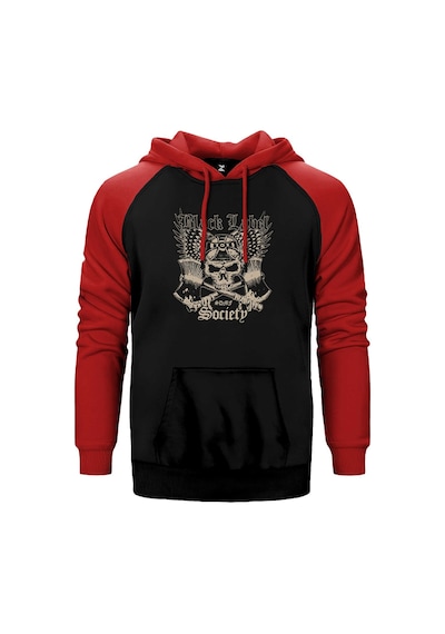 Black Label Society Skull Classic Kırmızı Renk Reglan Kol Kapşonlu Sweatshirt Kırmızı