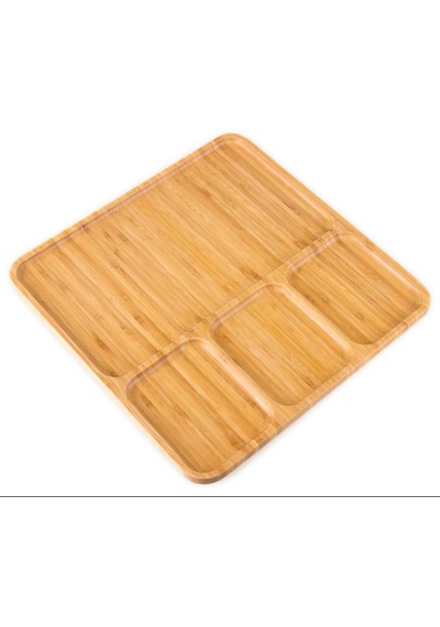 4 Bölmeli Bambu Kare Sunum Tabağı Kahvaltı Tabağı 28 Cm 28x28